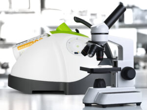 Microscope with sample in lab